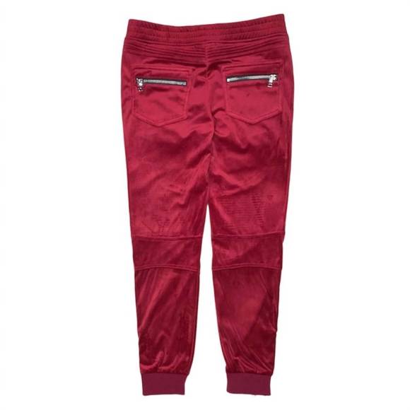 NEW ROCKSTAR ORIGINAL kids' velvet zipper jogger in burgundy - Picture 2 of 2